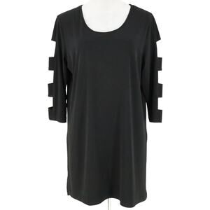 Clara Sun Woo Top Womens Large Black Stretch Knit Cut Out Sleeves Boho Chic